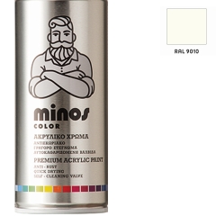 MINOS COLOR ΣΠΡΕΥ RAL 9010 ΓΥΑΛΙΣΤΕΡΟ ΛΕΥΚΟ ΑΚΡΥΛΙΚΟ ΧΡΩΜΑ 400ml