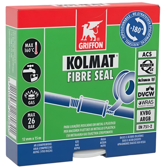 GRIFFON KOLMAT FIBRE SEAL 15m x 12mm  ΥΦΑΣΜΑΤΙΝΗ ΤΑΙΝΙΑ ΣΤΕΓΑΝΟΠΟΙΗΣΗΣ / ΣΦΡΑΓΙΣΗΣ ΣΠΕΙΡΩΜΑΤΩΝ