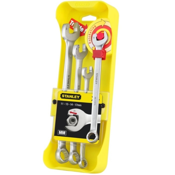 ΓΕΡΜΑΝΟΠΟΛΥΓΩΝA ΣΕΤ 4τεμ  "STANLEY"  ΜΕ ΚΛΙΠ  (11-13-14-17mm) NEW Ratcheting