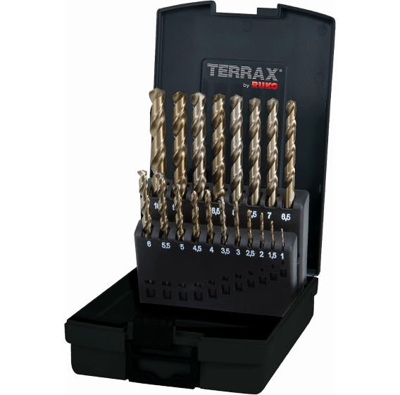 ΚΑΣΕΤΙΝΑ ΜΕΤΑΛΛΙΚΗ με 19τμχ, HSS-Co5% DIN 338 Type N  ΤΡΥΠΑΝΙΑ ΚΟΒΑΛΤΙΟΥ (1-10mm x 0,5mm)