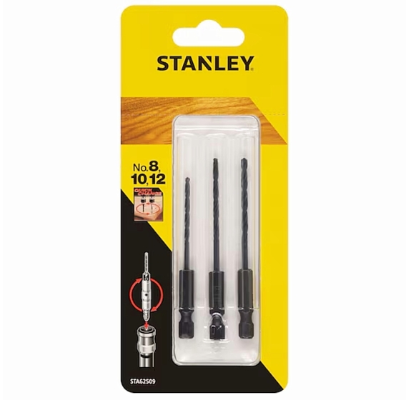 ΣΕΤ ΤΡΥΠΑΝΙΑ ΞΥΛΟΥ ΜΕ ΕΞΑΓΩΝΗ ΥΠΟΔΟΧΗ 1/4'' ( 3τμχ.) Φ6, 8, 10mm  STANLEY STA62509