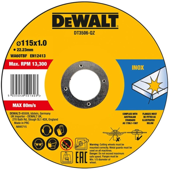 DEWALT ΣΕΤ 10τμχ. ΔΙΣΚΟΙ ΚΟΠΗΣ ΜΕΤΑΛΛΩΝ / inox 1,0mm (ΟΠΗ Φ22,23mm)
