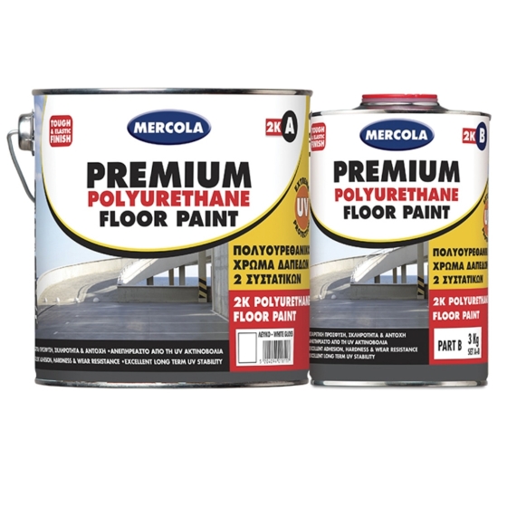 MERCOLA PREMIUM POLYURETHANE FLOOR PAINT 2K  3Kg (Α2,40Kg+Β0,60Kg) RAL7040 ΓΚΡΙ  ΕΠΟΞΕΙΔΙΚΟ ΧΡΩΜΑ ΠΟΛΥΟΥΡΕΘΑΝΗΣ 2 ΣΥΣΤΑΤΙΚΩΝ