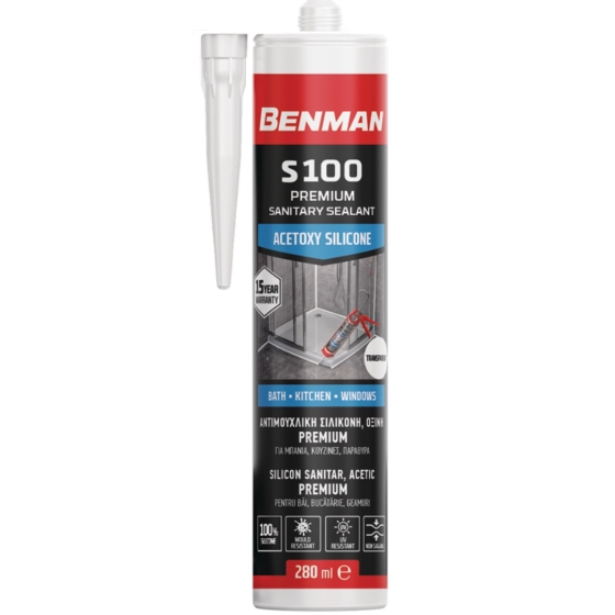 BENMAN S100  ΣΙΛΙΚΟΝΗ ΑΝΤΙΜΟΥΧΛΙΚΗ PREMIUM 280ml ΔΙΑΦΑΝΗ