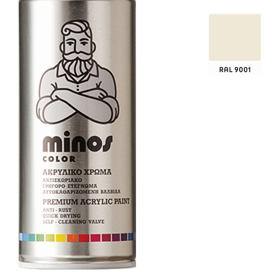 MINOS COLOR ΣΠΡΕΥ RAL 9001 ΓΥΑΛΙΣΤΕΡΟ ΛΕΥΚΟ ΚΡΕΜ ΑΚΡΥΛΙΚΟ ΧΡΩΜΑ 400ml