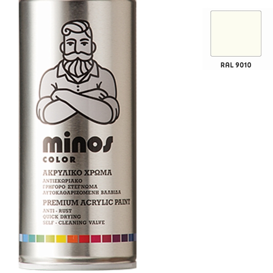 MINOS COLOR ΣΠΡΕΥ RAL 9010 ΜΑΤ ΛΕΥΚΟ ΑΚΡΥΛΙΚΟ ΧΡΩΜΑ 400ml
