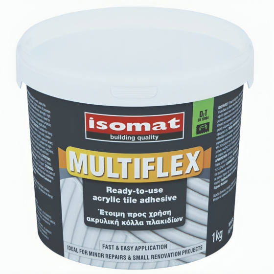 MULTIFLEX  1Kg ΛΕΥΚΗ ΚΟΛΛΑ ΠΛΑΚΙΔΙΩΝ ΣΕ ΠΑΣΤΑ ΕΛΑΣΤΙΚΗ ISOMAT MULTIFLEX